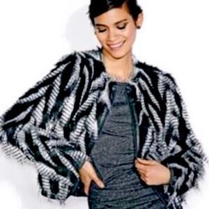 Leith white and black faux fur jacket